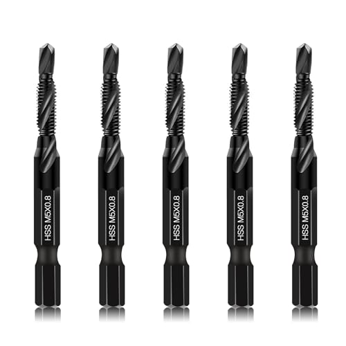 DKIBBITH 6 Packs M5 Combination Drill & Taps Bit Set, Screw Threading Tapping Tools in Size M5*0.8 with Anti-Rust Black Coating, 1/4" Hex Shank and Storage Case - size: M5x0.8