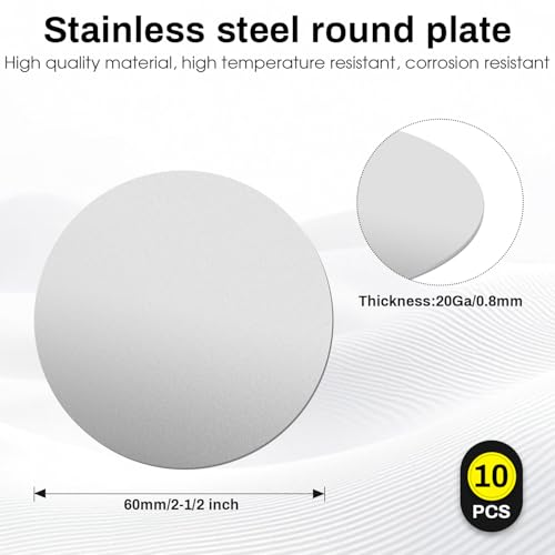 2-3/8"Stainless Steel Disc,20Gauge 0.8mm Thickness Round Metal Plate Stainless Steel Circles Blanks for Crafts, Jewelry Making, DIY, Electrical Repair(10 Pac) - size: Dia:2-3/8", style: Thickness:20Ga/0.8mm