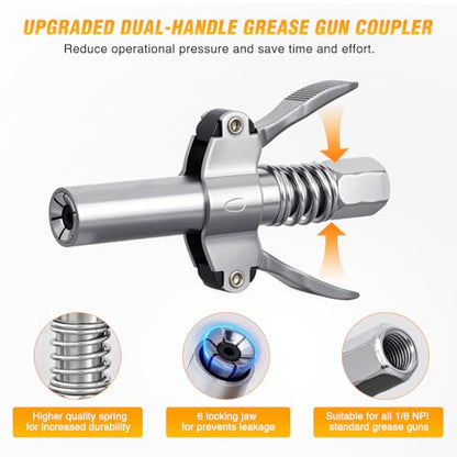 GOOACC Grease Gun Heavy Duty Pistol Grip Grease Gun Kit with Quick Release Coupler 18" Spring Flex Hose Nozzle Rigid Pipe, 8000PSI 14oz Grease Guns Tool for Automotive Farm Industrial Marine Equipment - size: Manual 14oz Yellow 8PCS