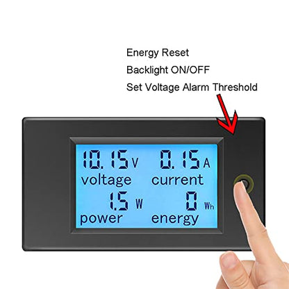 KETOTEK Amp Volt Watt Kwh Meter Tester Panel Digital 4 in 1 Ammeter Voltmeter Multimeter 12V DC 6.5-100V 20A, Voltage Current Power Energy Usage Monitor LCD Display Car Motorbike Solar - style: DC 20A Meter