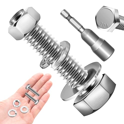 (8 Sets) 3/8 Bolt, 3/8-16 x 1-1/2" Hex Head Screws, Assorted Screws Nuts and Bolts with Flat & Lock Washers, 3/8 Bolts and Nuts Set, Fully Threaded by Marysino - color: (Silver)-3/8, size: 1-1/2"