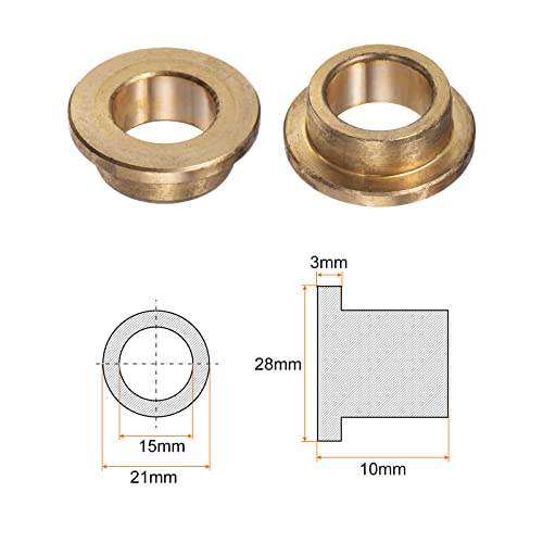 HARFINGTON Flange Bearing Sleeve 15mm Bore 21mm OD 10mm Length 3mm Flange Thickness Bronze Bushing Self-Lubricating Bushings Sleeve for Industrial Equipment - size: 15mmx21mmx10mm