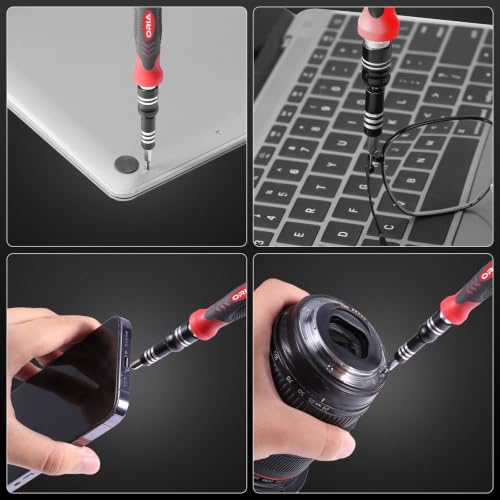 ORIA Precision Screwdriver Kit, Mini Screwdriver Set, 61 in 1 with 57 Bits Repair Tools with Flexible Shaft, Extension Rod for Mobile Phone, Smartphone, Tablet, PC, Red - color: Red