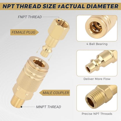 Brass 1/4 '' Air Coupler Plug Kit Air Compressor Fitting 15pcs - style: 15PCS 1/4" Female Plug