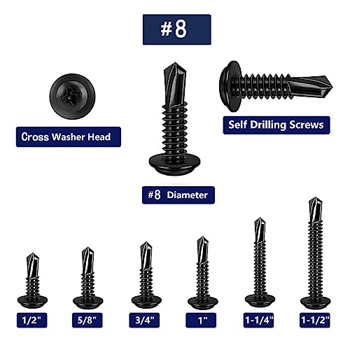 410 Stainless Black #8x1-1/4 Phillips Head Self-Drilling Screws 100 pcs - color: BLACK, size: #8x1-1/4"