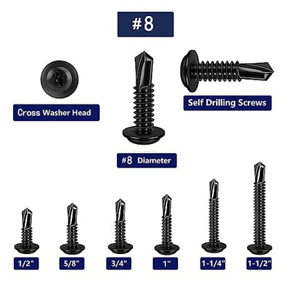 410 Stainless Black #8x1-1/4 Phillips Head Self-Drilling Screws 100 pcs - color: BLACK, size: #8x1-1/4"