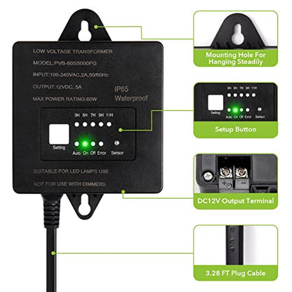 60W Low Voltage Transformer Outdoor, 120V AC to 12V DC