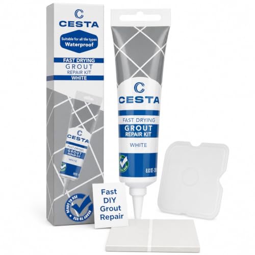 CESTA Tile Grout Repair Kit White - Fast Drying Premixed Grout Filler for Bathroom, Kitchen & Floor - Restore & Renew Tile Joints Line - Squeeze Tube with Applicator - Fills Cracks and Gaps (8.8 oz) - color: White