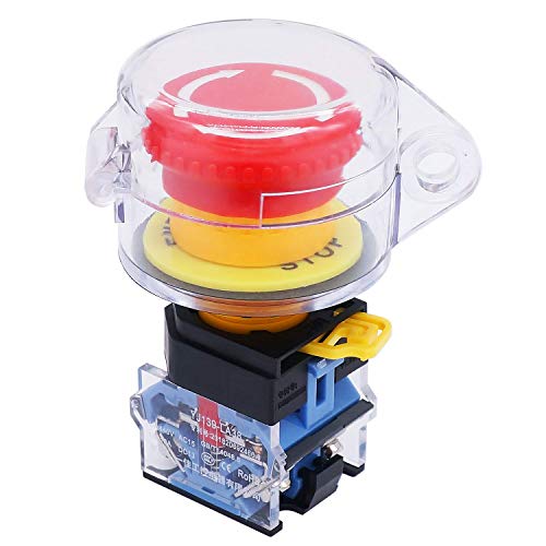 TWTADE / 22mm 1 NC 1 NO Red Mushroom Latching Action Emergency Stop with Cover Push Button Switch 10A 440V Add Protection Cover LA38A-11ZS-Z - color: Red with Protective Cover, size: 1NO 1NC