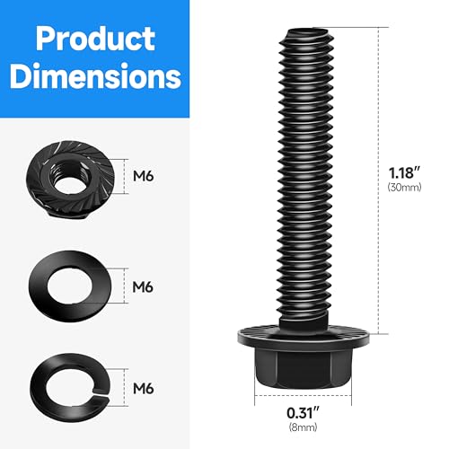 (10Sets) M6 Bolt x 30mm Flanged Hex Head Bolts, External Flange Hex Drive M6 Screws, Class 10.9 Black Zinc Plated Alloy Steel Metric M6x1.0 Bolts Kit - color: Black-M6, size: 30mm