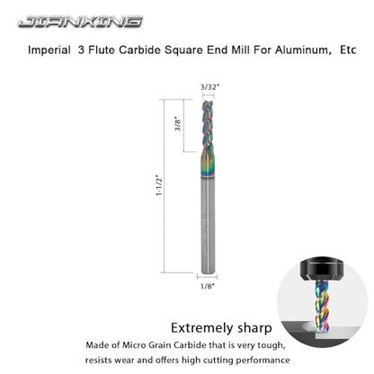 3/32" Carbide Square End Mill, 3 Flute, DLC Coating, 4 Pcs - size: 3/32" (4 Pieces)