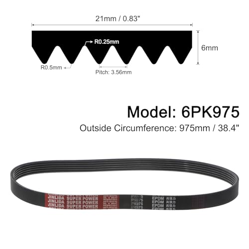 uxcell 6K384/6PK975 Serpentine Belt 6 Ribs 975mm Length x 21mm Width x 5mm Height, EPDM Poly V Belt, Multi Wedge Micro V Belt for Vehicle - size: 6PK975
