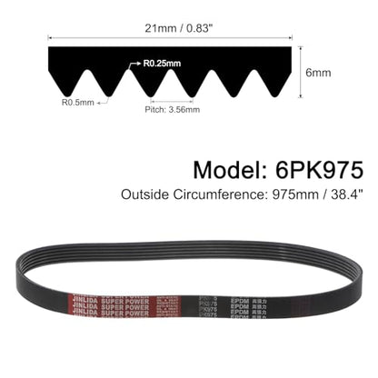 uxcell 6K384/6PK975 Serpentine Belt 6 Ribs 975mm Length x 21mm Width x 5mm Height, EPDM Poly V Belt, Multi Wedge Micro V Belt for Vehicle - size: 6PK975