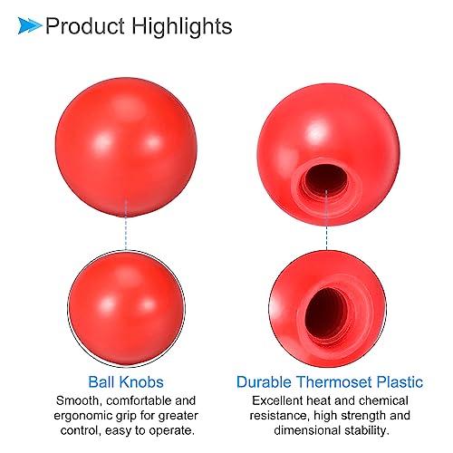 Thermoset Ball Knobs, M10 Female Thread 35mm Diameter, Plastic Metric Hand Screw Grip Red - (Applications: for Lathe Machinery Lever Handle), 2-Pieces - color: Red, size: M10 x 35mm