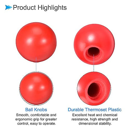Thermoset Ball Knobs, M10 Female Thread 35mm Diameter, Plastic Metric Hand Screw Grip Red - (Applications: for Lathe Machinery Lever Handle), 2-Pieces - color: Red, size: M10 x 35mm