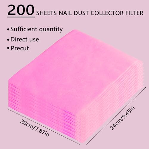200 Sheets Nail Dust Collector Filter Paper Disposable Nail Dust Filters for Most of Nail Dust Collector Machine Nail Vacuum Dust Collector for Nail Salon Nail Spa Nail Tech Nail Supplies Accessories - color: Pink, size: 200 Pcs