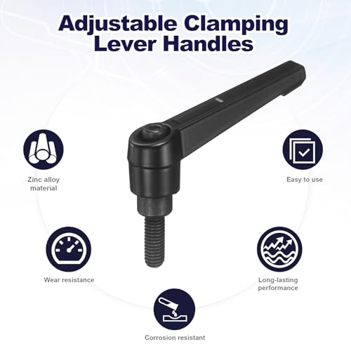 uxcell 4Pcs Adjustable Clamping Lever Handles, M6x16mm Zinc Alloy Male Thread Stud Knobs with Nuts Quick Release Bolt Rotating Screw Handles for Lathes Woodworking, Black - size: M6x16mm