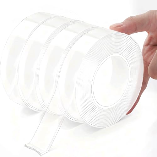 4Rolls Thicker 2mm, Nano Double Sided Mountinging Heavy Duty Tape, 2 Sides Sticky Tack Tape for Painted Walls AC Hanging Clear, 0.7in×10fts, 40fts Total Long (Thicker. 4 pack×0.7''×10fts) - size: Thick 4Rolls,0.7″,40fts TL