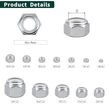 1/4"-20 Nylon Lock Nuts, 304 Stainless Steel (18-8) Hex Insert Locknuts, UNC Coarse Thread, Anti-Vibration for Automotive & Home Repair, 50 Pack - size: 1/4"-20