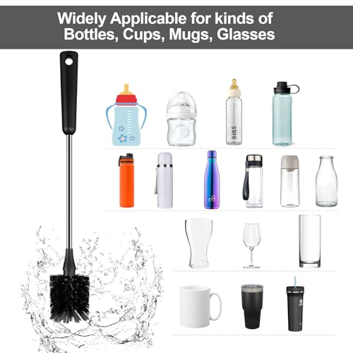 Water Bottle Brush, 15 Inches Long Stainless Steel Handle Bottle Brush Cleaner, Bottle Scrubber, Kitchen Scrub Cleaning Brushes for Cup, Wine Glasses, Coffee Mugs, Tumblers, Wine Decanters, Black - style: Bottle Brush