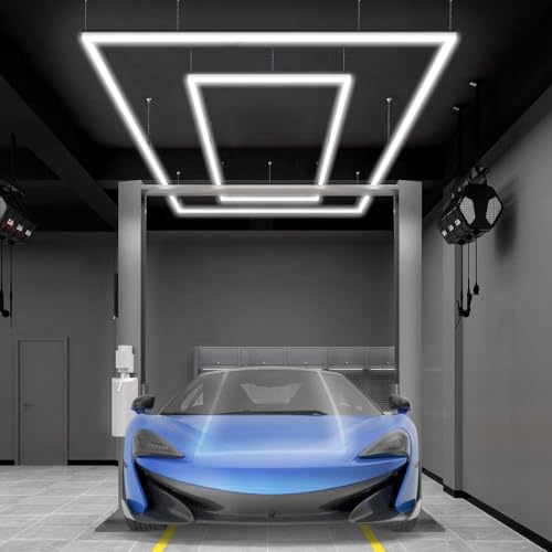 Neatfi 35,200 Lumens LED Garage Light – Ultra-Bright Shop Lighting | Easy Ceiling Installation | Auto Shops, Salons, Warehouse & Gyms (2 Rectangles with Hanging Kit, Cool White)