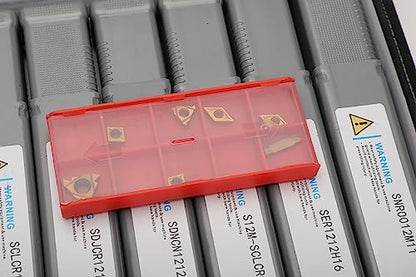 Indexable Lathe Turning Tool 21Pcs Kit 1/2'' 12mm Shank 7 Pcs Metal Lathe Tool Holder Set with 14 Pcs Turning Inserts for Turning Grooving Threading Boring Carbide Inserts Carbide Turning Tool - style: 7pcs 1/2" 12mm holder+14pcs inserts