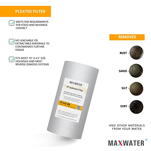 Max Water 10" x 4.5" Whole House Sediment Filter Cartridge Replacement | 1 Micron Melt-Blown Polypropylene Well Water Filter, Compatible with DGD-5005, AP810, WFHD13001B (Pack of 2) - size: 1, style: 1 Micron