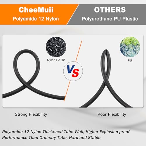 CheeMuii 50FT 3/8" DOT Air Line 3/8 Air Hose PA12 Nylon Pneumatic Tubing - color: Black, size: 3/8"OD-50FT