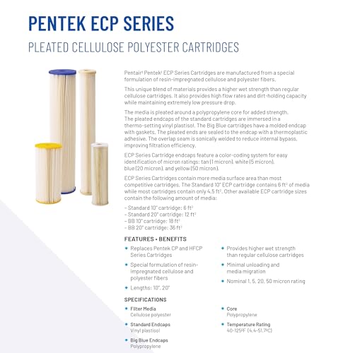 Pentair Pentek ECP5-10 10" x 2.5" Sediment Water Filter, Pack of 2 - size: Pack of 2, style: 5 Micron - White