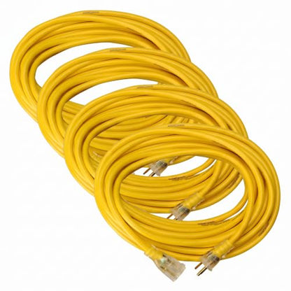 Yellow Jacket Heavy Duty Extension Cord, 25Ft, 12 Gauge, 3 Conductor, Lighted End, Weather Resistant, SJTW, Yellow, 2883 (Pack of 4) - size: 25 ft (Pack of 4)