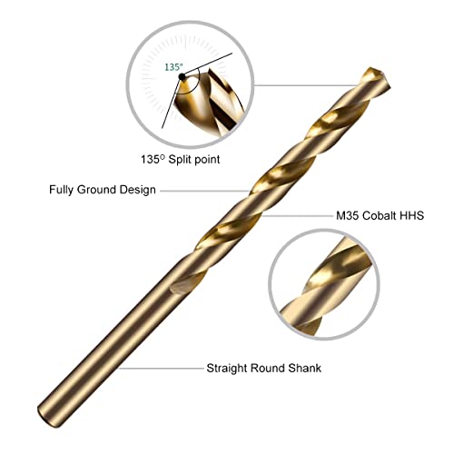 Narwhal 3/8" Drill Bits (M35 Cobalt - 3 Pack) 5" Length for Drilling Into Metal, Hardened & Stainless Steel - size: 3/8 in