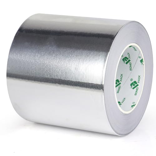 BOMEI PACK Aluminum Foil Duct Tape Heavy Duty Waterproof, 5 Inch x 50yds Premium Silver Metal HVAC Heat Tapes, High Temperature for Sealing & Patching,HVAC,Air Ducts,Insulation and Metal Repair - size: 125mm