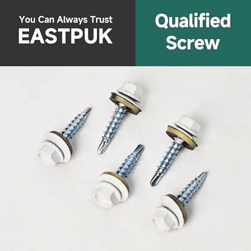 100-pack #10 x 3/4 Hex Head Self-Drilling Metal Roofing Screws with EPDM Washer, White Coated Wood Screws, Self Tapping Sheet Metal Roof Screws (Diamond Point) - color: White, size: #10 x 3/4"