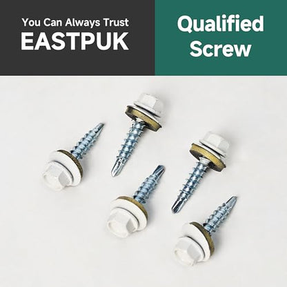 100-pack #10 x 3/4 Hex Head Self-Drilling Metal Roofing Screws with EPDM Washer, White Coated Wood Screws, Self Tapping Sheet Metal Roof Screws (Diamond Point) - color: White, size: #10 x 3/4"