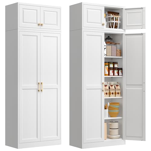Polup 86" Tall Metal Kitchen Pantry Storage Cabinet with Doors and Shelves - color: White, size: 86"H