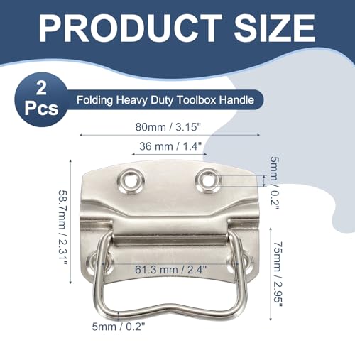 PATIKIL 3.1inch Spring Loaded Handle, 2 Pcs Folding Heavy Duty Toolbox Pull Chest Handles Surface Mount Folding Grip for Toolbox Chest Case Crates Storage Boxes, Silver Tone - size: 3.1inch