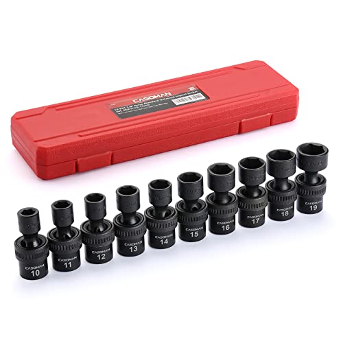 CASOMAN 10 PCS 3/8" Drive Standard Universal Impact Socket Set, 6 Point, CR-MO, Metric,10-19mm - size: 10 PCS 3/8" Dr.(Shallow)
