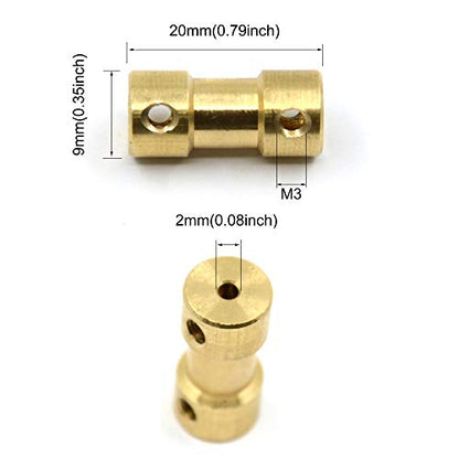 8 Pcs 2mm to 2mm Brass Connector Copper DIY Motor Flexible Shaft Coupling Joint Connector with Screws for Small Motor (2mm to 2mm) - size: 2mm to 2mm