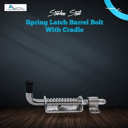 MARINE CITY Spring Latch Barrel Bolt with Cradle, 304 Stainless Steel, Heavy-Duty, Corrosion-Resistant, 5" for Marines, Boats, Yachts, Garage Accessories (Pack of 1) - size: 5 Inches