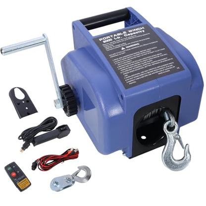 12V 2000lbs Trailer Winch with Wireless Remote Control - Marine & Boat Use