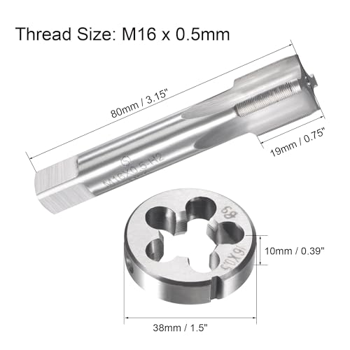 uxcell M16 x 0.5mm Metric Tap and Die Set, Machine Thread Screw Tap with Round Threading Die, Tap & Die Kit for Nut Screw Bolt Thread Repair - size: M16 x 0.5mm