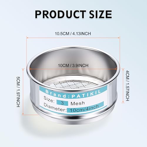 PATIKIL Lab Sieve 3 Mesh(7mm) 3.9"(10cm) Diameter Sifting Screen - size: 3 Mesh(7mm)/3.9"