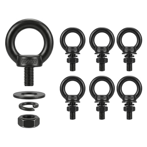 6 Pack M10 x 1" T316 Stainless Steel Eye Bolts with Nuts, Black Shouldered Lifting Eye Bolt Kit with Lock Washers (Approx 3/8" Thread Diameter), Heavy Duty Tie Down Anchor for Thick Wood - size: M10 x 1''