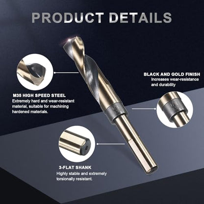 uxcell 3/4" Drill Bit 1/2" Reduced Shank 3-Flat M35 5% Cobalt HSS - size: 3/4" with 1/2" Shank