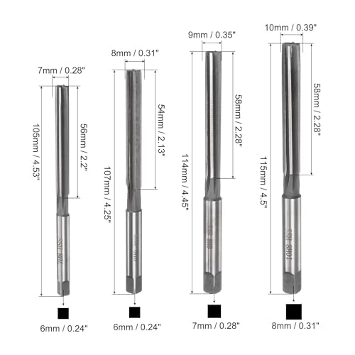 uxcell 9pcs Hand Reamers Set 2mm 3mm 4mm 5mm 6mm 7mm 8mm 9mm 10mm H8 Metric Alloy Steel Reamer Bit Straight Flutes Steel Cutting Tool for Metal Wood Hole Reaming