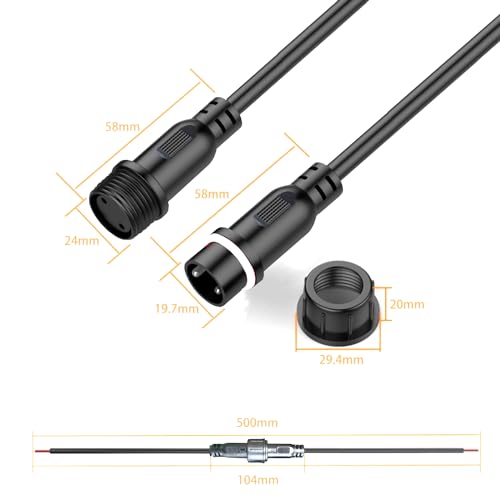 Waterproof Connectors 3 Wire, 12AWG Male Female Plug LED Connector with 3Pin, IP68 25CM Extension Cable for Car, Truck, Boat, LED Strip Lights, (2Pairs) - size: 12AWG 3Pin waterproof connector