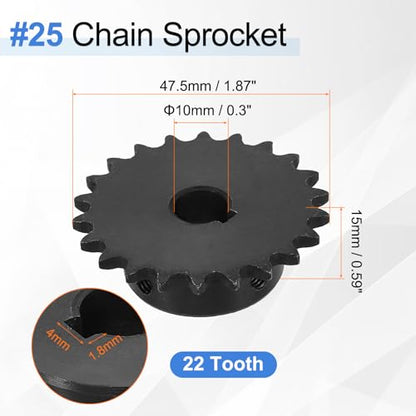 uxcell #25 Chain Roller Sprocket 10mm Bore 47.5mm OD, 22 Tooth C45 Carbon Steel ANSI #25 Roller Sprocket Round Hole with 4x1.8mm Keyway & Set Screws for ISO 04C Chain, Black - size: 10mm Bore 47.5mm OD, 22 Tooth, 4x1.8mm Keyway