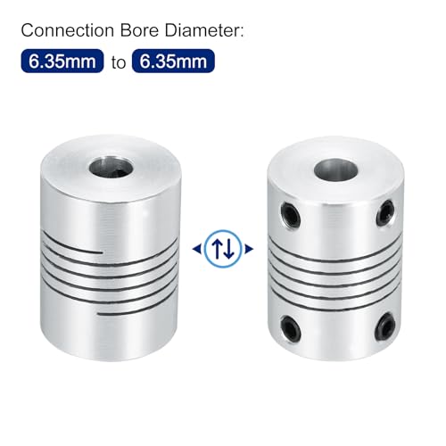 uxcell 2Pcs 6.35mm to 6.35mm Aluminum Alloy Shaft Coupling L25xD19 Flexible Coupler Beam for 3D Printer CNC Machine DIY Encoders and Motors Shaft,Silver - size: 6.35mm to 6.35mm