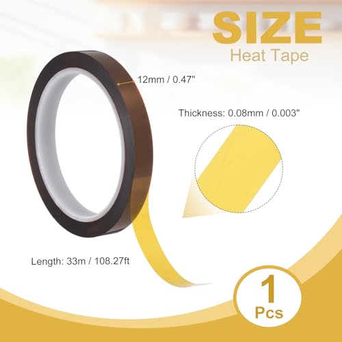 uxcell Heat Tape,12mmx33m(108ft) Heat Transfer Tape(0.08mm T,Brown) - size: 12mm