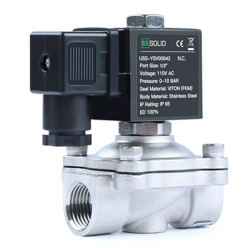 U.S. Solid 1/2 inch Stainless Steel Solenoid Valve 110V 120V AC Normally Closed 145 PSI Electric Water Air Diesel Valve with NPT Thread - size: 0.5 Inch